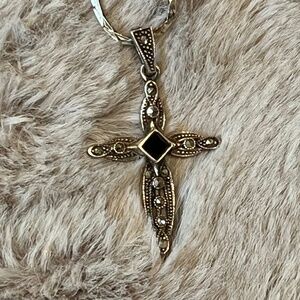 Vintage Antique Sterling Silver Marcasite Cross Pendant